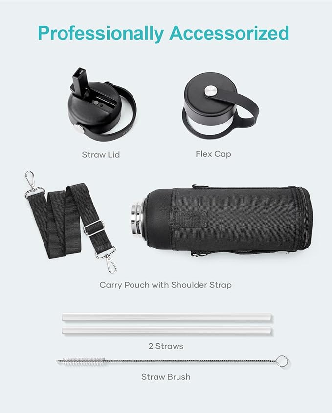 BUZIO 64oz Water Bottle, (Cold for 48 Hrs) Triple Wall Insulated Stainless Steel Leakproof Half gallon Jug/Flask with Straw Lid and Carry Bag for Sports Hiking, Camping, Yellow Orange