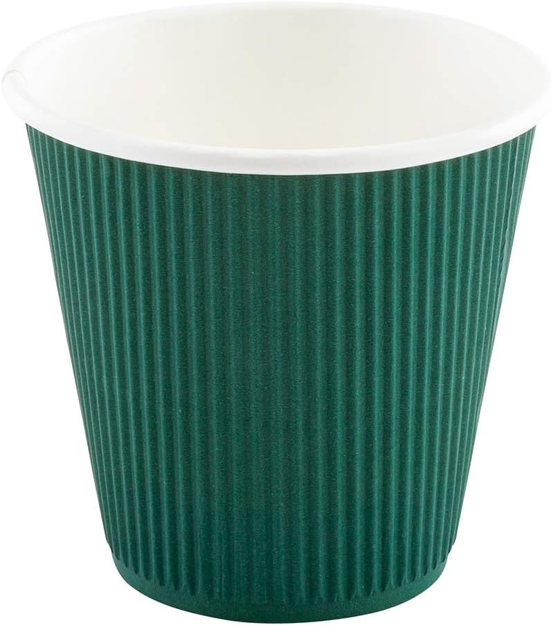 Restaurantware 8 Ounce Double Wall Disposable Coffee Cups, 500 Insulated Forest Green Paper Tumblers with Ripple Wall Design, Lids Sold Separately for Hot Drinks like Tea, Hot Chocolate and More