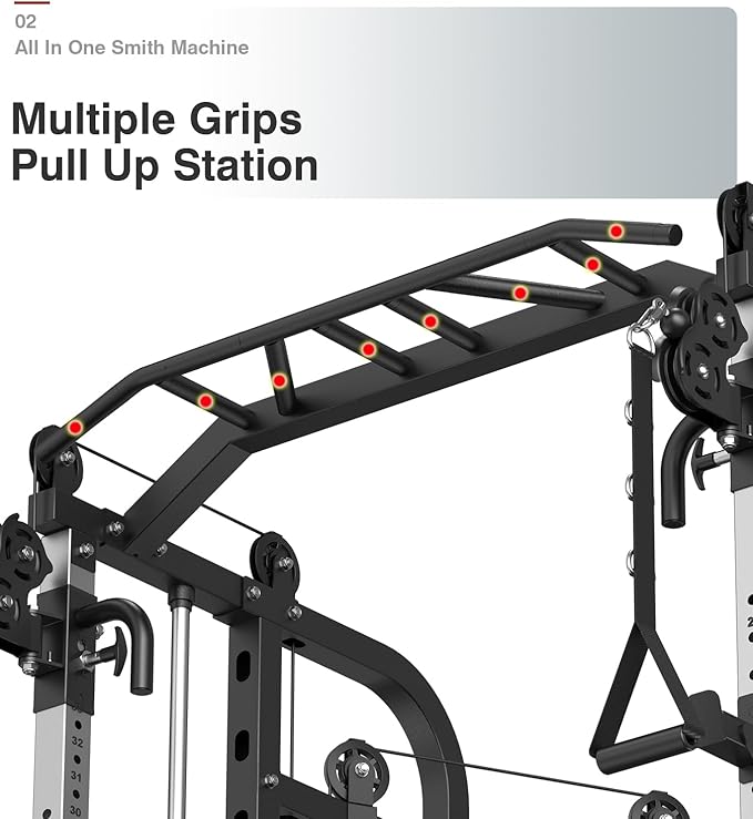 DONOW Smith Machine with Weight Stacks Power Cage Squat Rack Dual Cable Crossover Machine Home Gym Systems Station LAT Pull Down