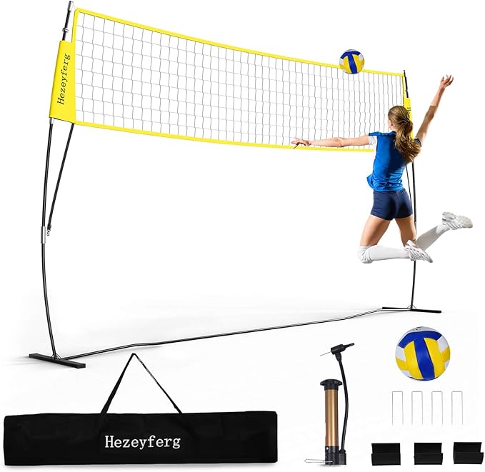 20FT/12FT Freestanding Volleyball Training Net, 5 Height Adjustable Portable Volleyball Net System, Quick Setup Practice Set for Indoor or Outdoor Use