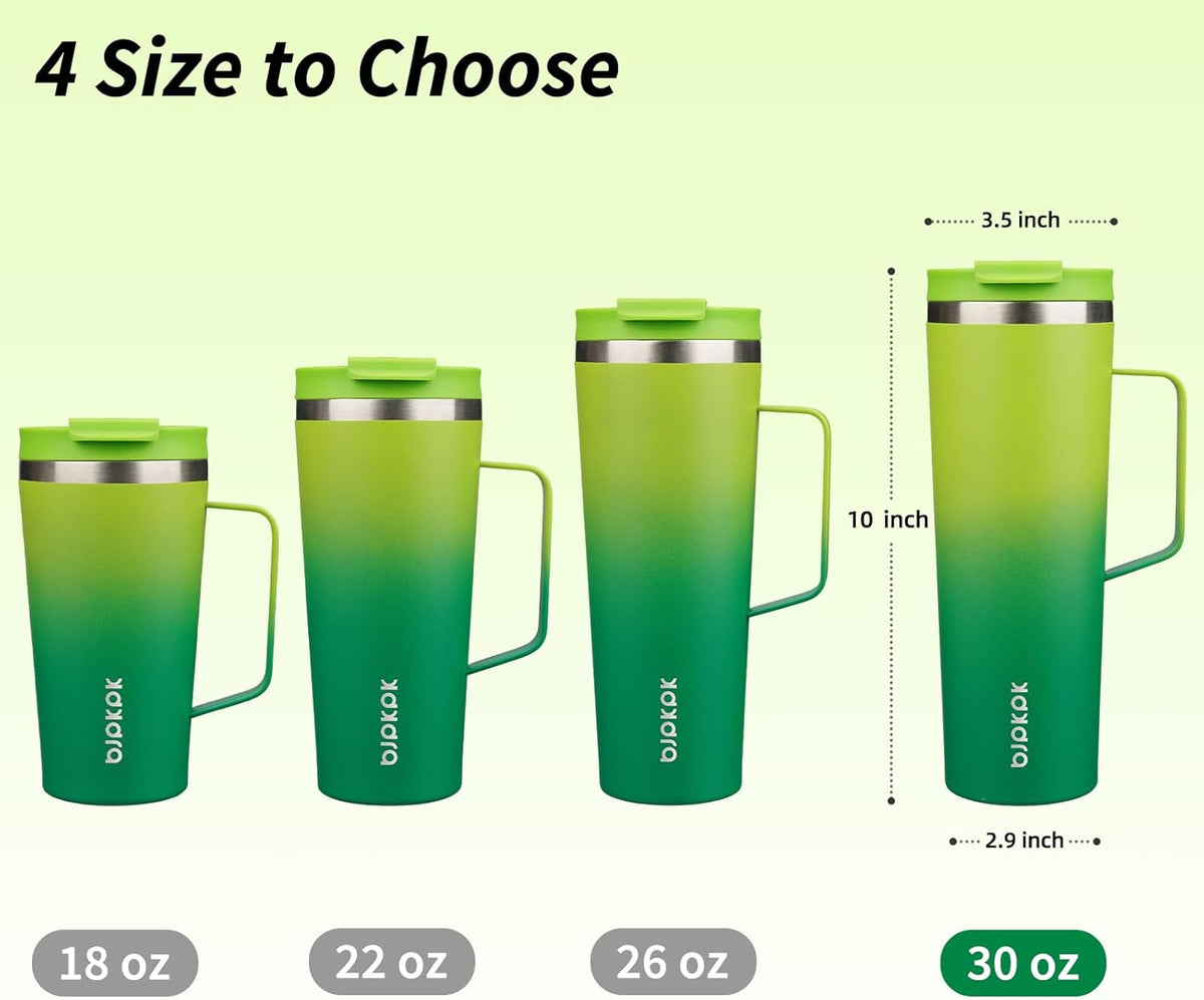 BJPKPK Insulated Tumbler with Handle, 30oz Insulated Tumblers with Lid and Straw, Stainless Steel Metal Water Bottles, Coffee Travel Mugs, Cups, Bamboo Grove