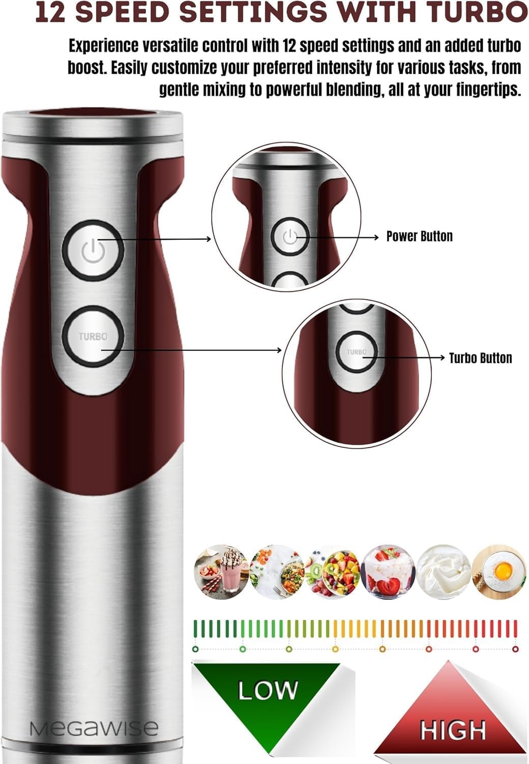 3-in-1 Immersion Hand blender, Powerful MOTOR & Stainless Steel Stick Blender, 4 Sharpe Blades with Whisk, Milk Frother Attachments
