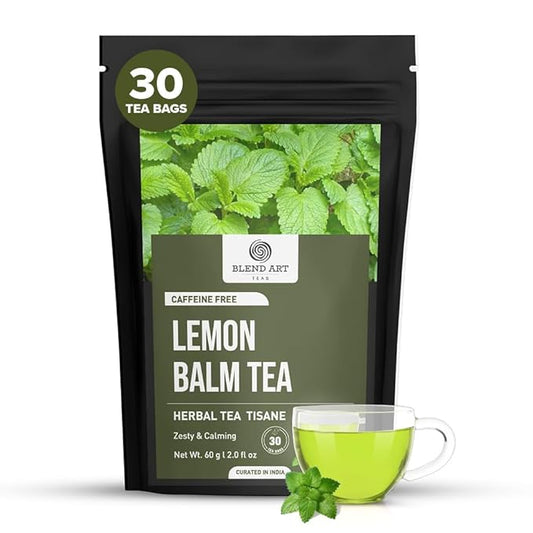 BlendArt Teas - Lemon Balm Herbal Tea - 30 Count - Pyramid Tea Bag | Relive Stres- Lemon Balm Herbal Tea | Reduces Bloating | Refreshing Flavour - Leaf Based - Caffeine Free | Ziplock Pouch