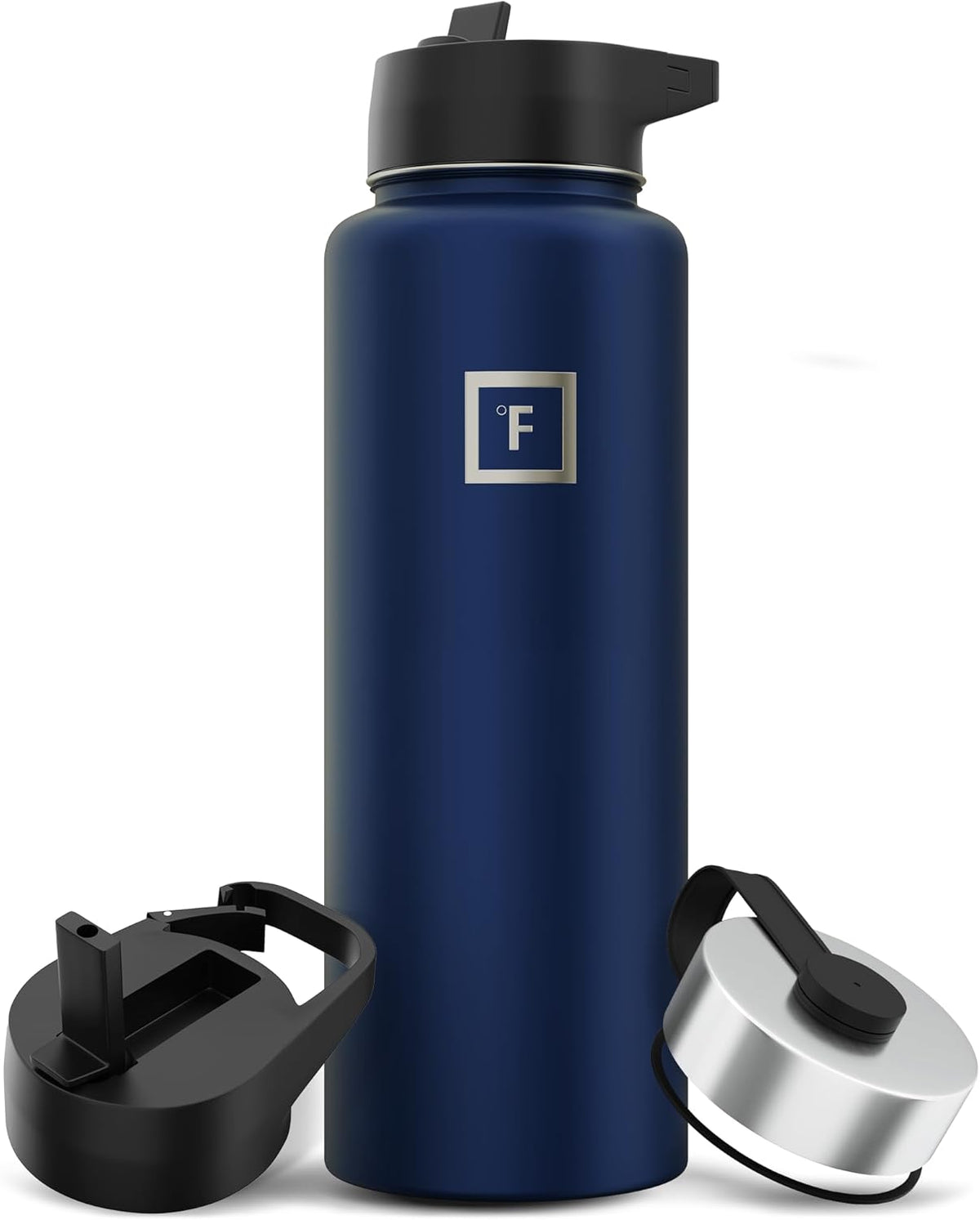 IRON °FLASK Camping & Hiking Hydration Flask with 3 Lids - Stainless Steel, Double Walled & Vacuum Insulated Water Bottle - Leak Proof & BPA Free (Twilight Blue, Straw - 40 oz)