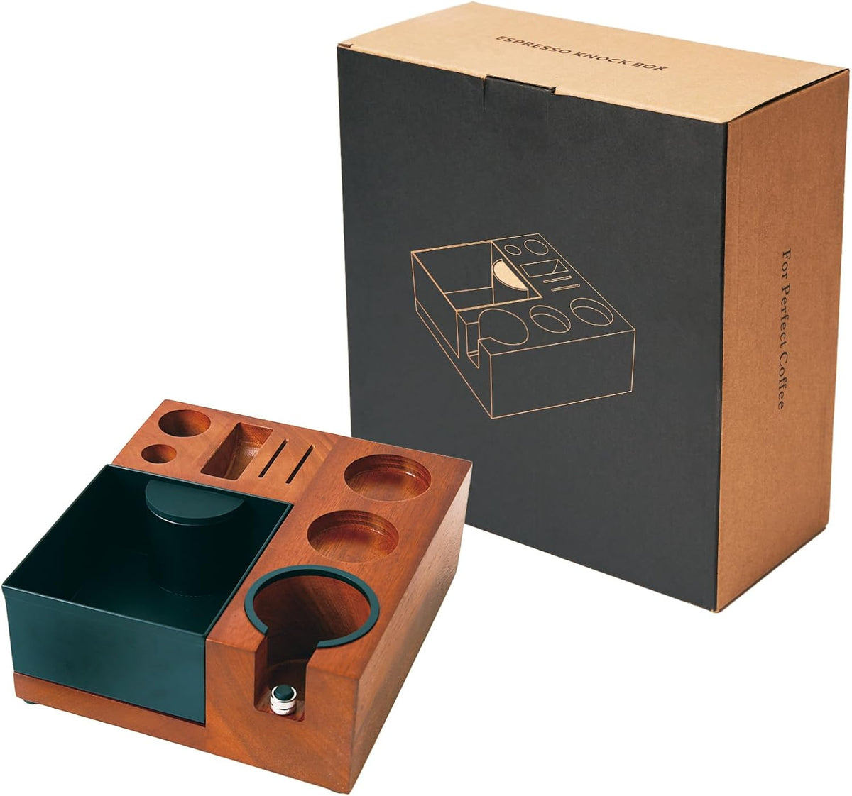 54mm Espresso Tamping Station Knock Box - 9 in 1 Coffee Knock Box And Tamp Station Espresso Organizer Box Fit for 51mm 53mm 54mm Espresso Portafilter Distributor Tamper Puck Screen Accessories Storage