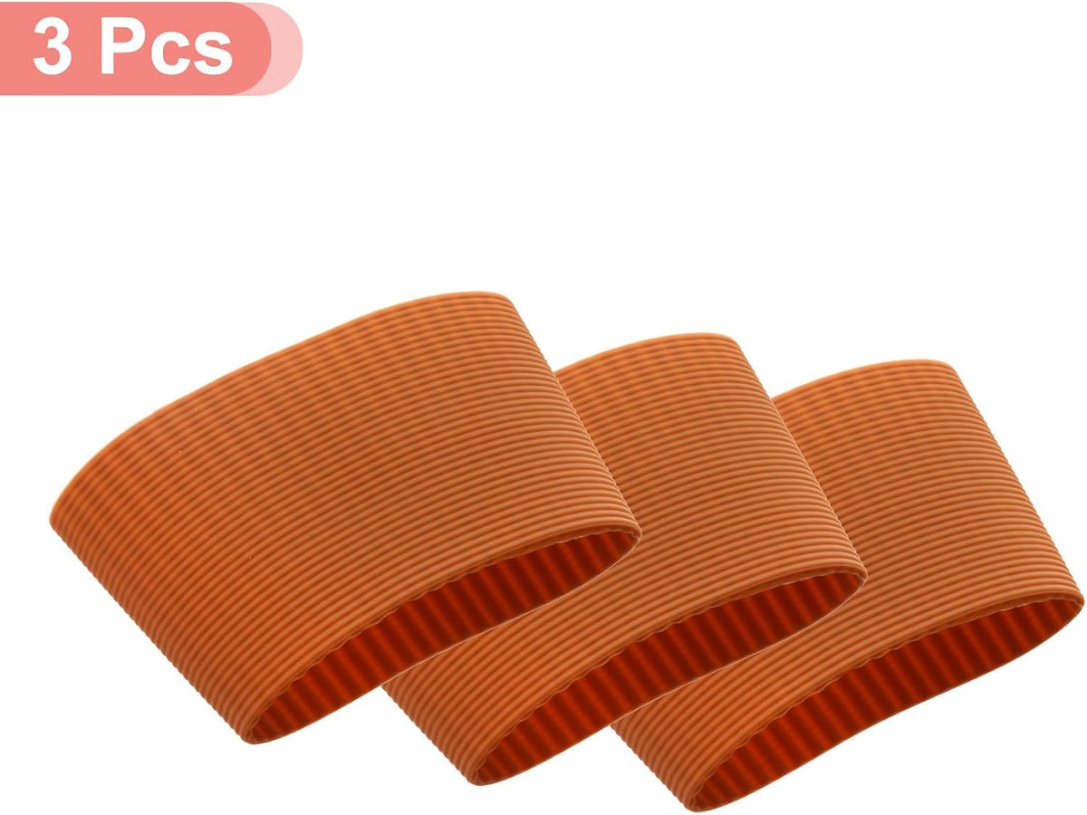 uxcell 3Pcs Coffee Cup Sleeve, Silicone Cup Sleeve Non-slip Glass Water Bottle Mug Sleeves Brown