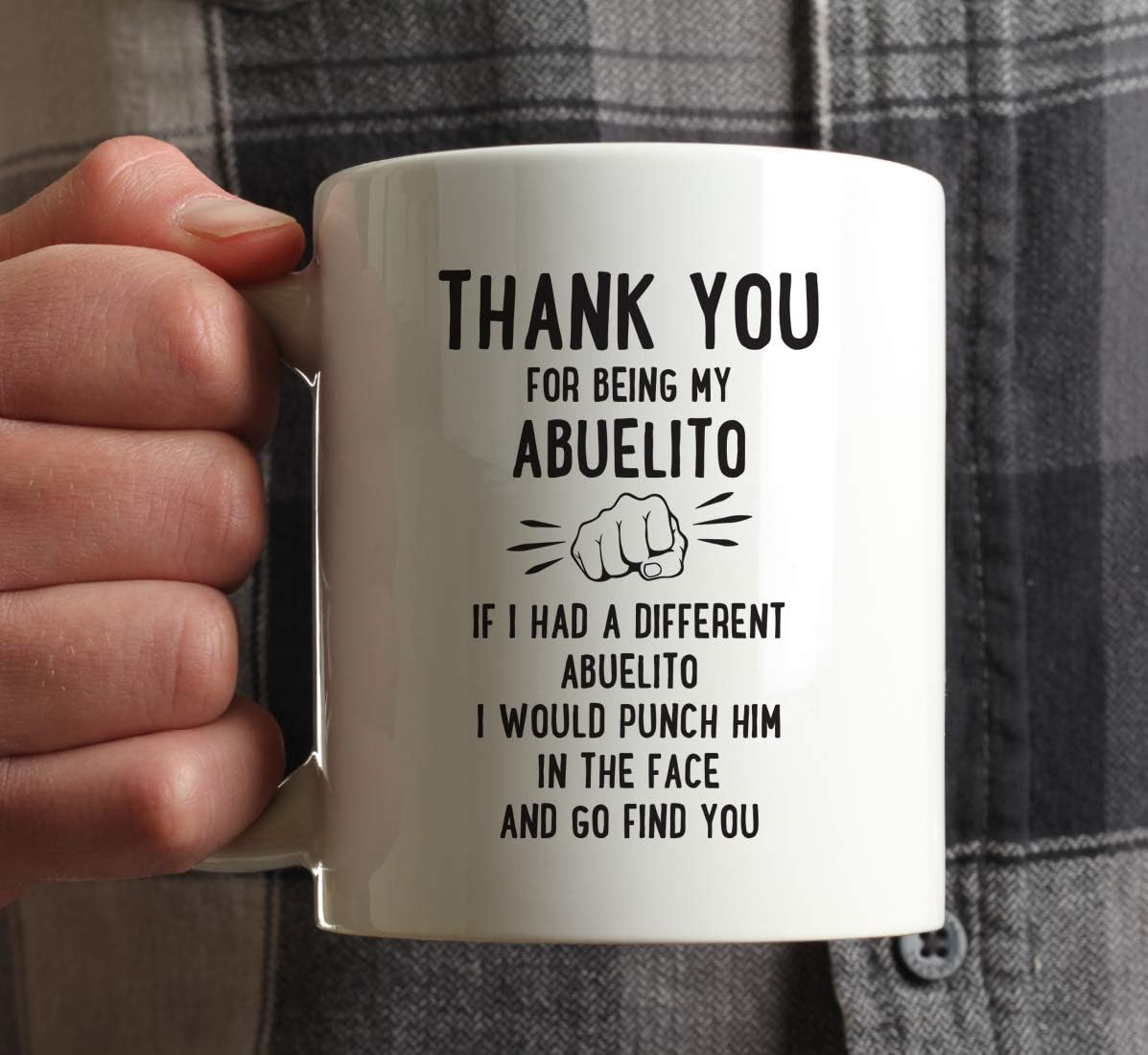 Andaz Press Funny Family 11oz. Coffee Mug Gift, Thank You for Being My Abuelito, Punch in Face, 1-Pack, Christmas Birthday Drinking Cup Present Ideas