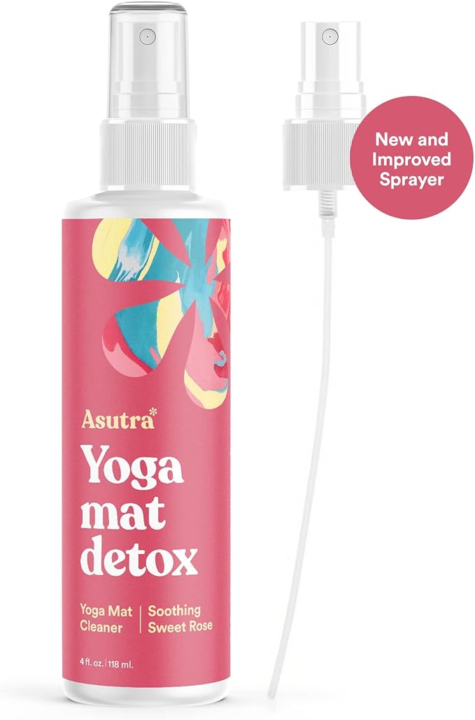 ASUTRA Yoga Mat Cleaner Spray (Soothing Sweet Rose), 4 fl oz - No Slippery Residue, Organic Essential Oils, Deep-Cleansing for Fitness Gear & Gym Equipment, Microfiber Towel Included