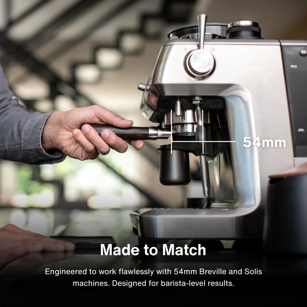 Crema Coffee Products 54mm Bottomless Naked Portafilter | Compatible with 54mm Breville Machines | Includes Double Shot Filter Basket | White