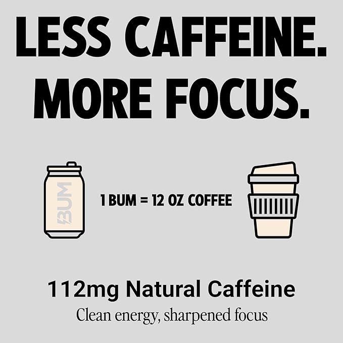 BUM Sugar-Free Energy Drink, Cherry Frost - Lightly Carbonated & No Artificial Colors, Natural Caffeine & Citicoline for Energy & Focus, Brain Boost & Workout Sports Beverage - 12 oz, Pack of 12