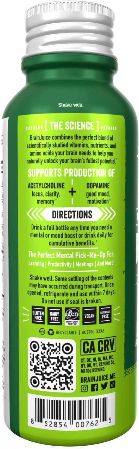 BrainJuice Focus & Energy Drink Shots, Nootropics with Alpha GPC, B Vitamins & Organic Green Tea Caffeine, Supports Focus, Memory & Clarity, Non-GMO, Gluten Free, Classic, 2.5 fl oz, 12 Pack
