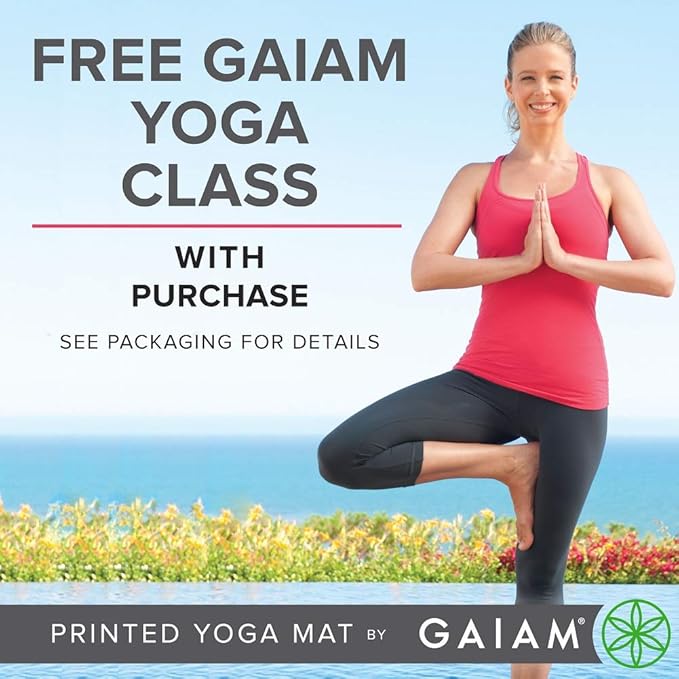 Gaiam Yoga Mat - Premium 5mm Print Thick Non Slip Exercise & Fitness Mat for All Types of Yoga, Pilates & Floor Workouts (68" x 24" x 5mm)