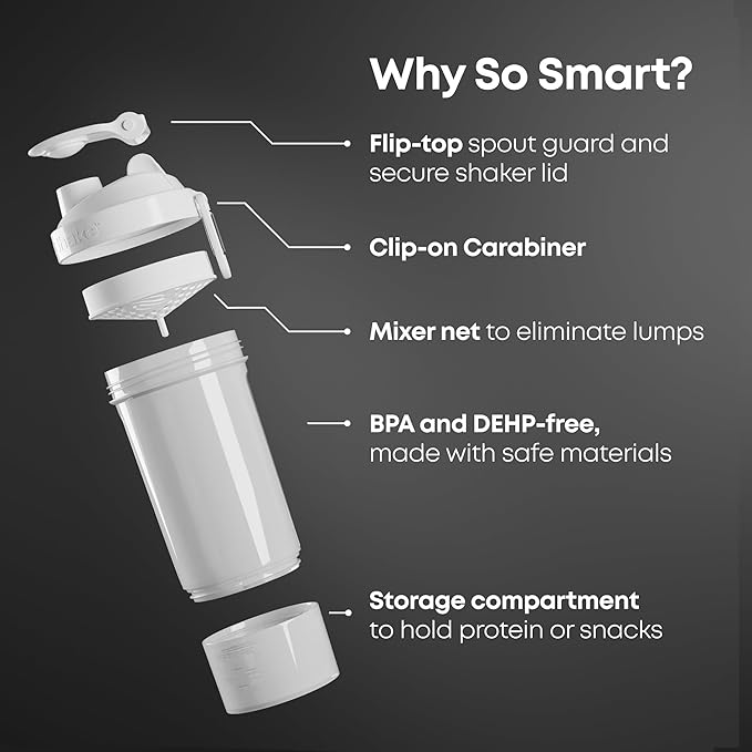 Smartshake O2GO ONE 4-Pack Protein Shaker Bottle 800 ml | 27 oz - Storage Included - Leakproof Screw-on Lid - BPA Free – Unisex - Mist Gray, Army Green, Black, Navy Blue