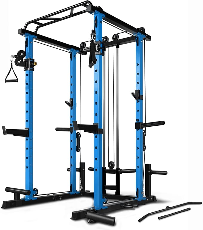 RitFit Multi-Function Squat Rack Power Cage PPC03 with Cable Crossover System, 1000LBS Capacity Power Rack and Packages with Optional Weight Bench, Barbell Weight Set, for Garage Workout & Home Gym
