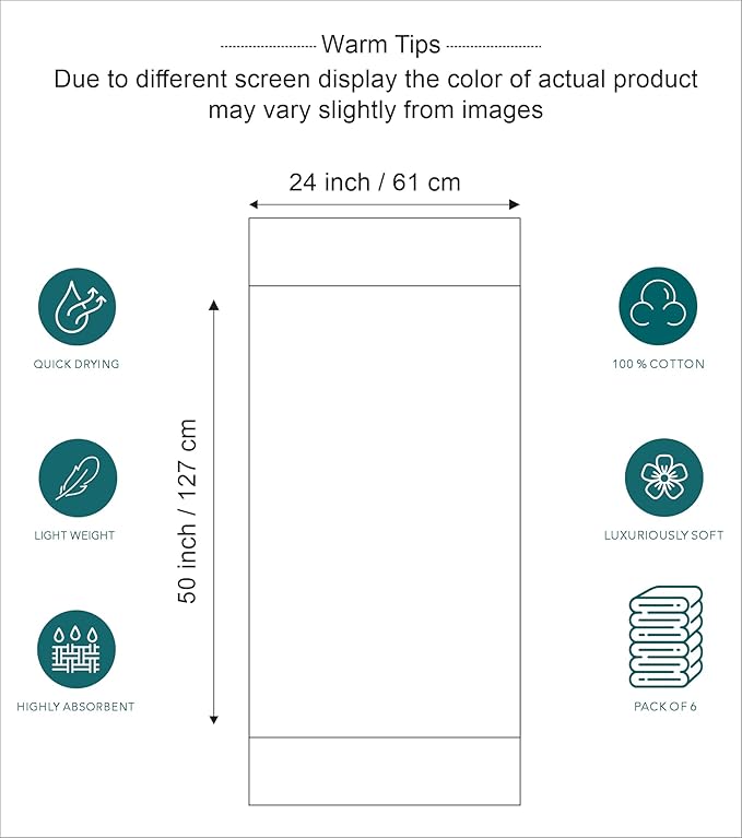 Pleasant Home Bath Towels Set of 6 (24” x 50”) 100% Cotton, 515 GSM | Soft & Absorbent Towels for Bathroom, Gym, Pool & Spa | Bulk Bath Towels 6 Pack - Neutral Mix