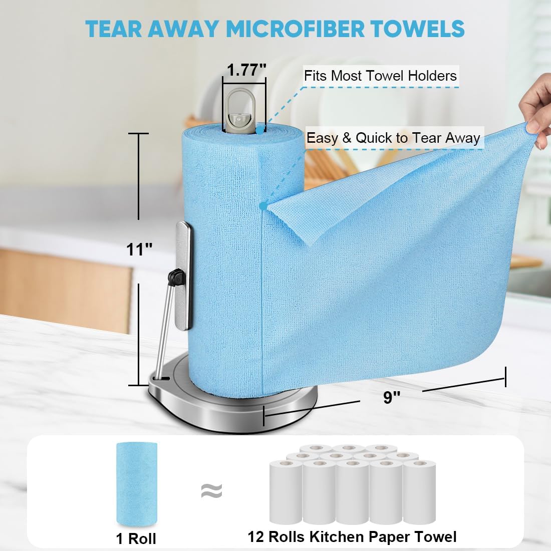 AIDEA Microfiber Cleaning Cloth, Shop Towels 330 Sheets 6 Roll, Microfiber Towels for Cars, Blue Shop Rags Washable, Cleaning Rags Reusable Paper Towels for Automotive, Workshops, House,11×9"