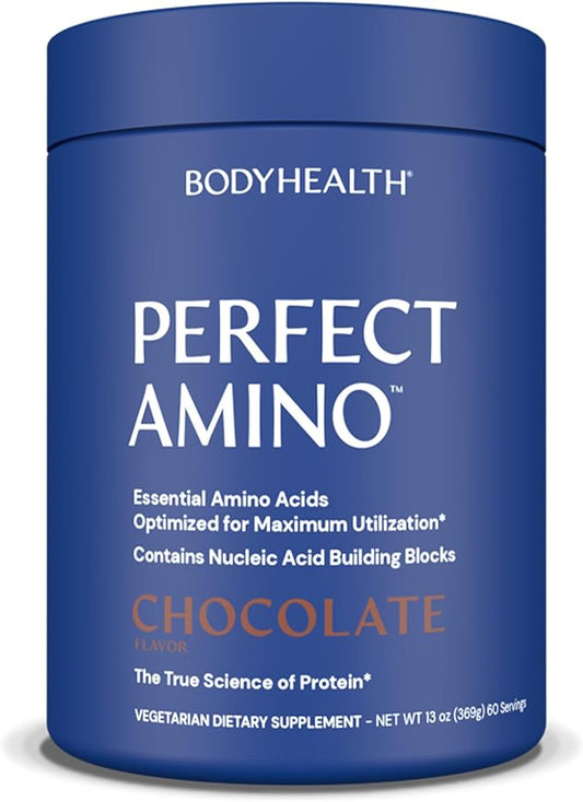 BodyHealth PerfectAmino Powder - BCAA and EAA Powder for Pre and Post Workout - Amino Acid Energy Drink for Men and Women to Support Lean Muscle and Recovery - Chocolate - 60 Servings