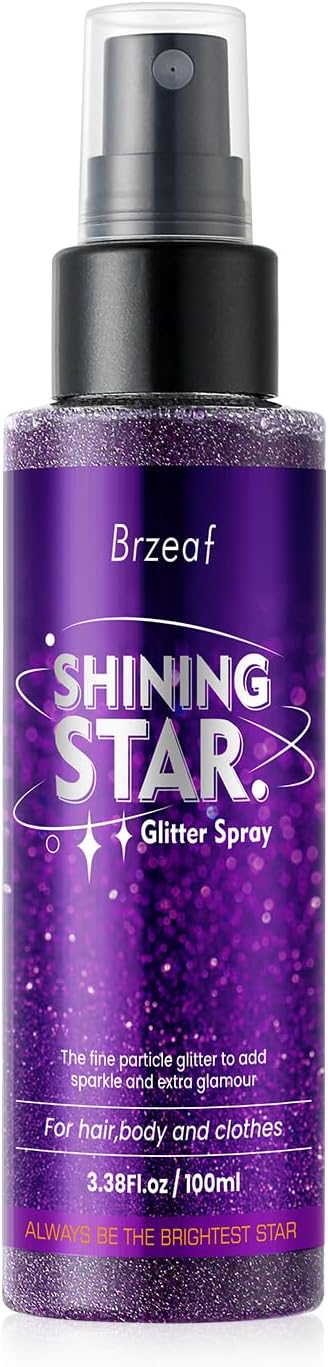 Brzeaf Glitter Spray, Glitter Spray for Hair and Body, Long-Lasting & Quick-Drying, Shiny Glitter Hairspray, Waterproof Body Glitter, for Stage Makeup and Festival Rave