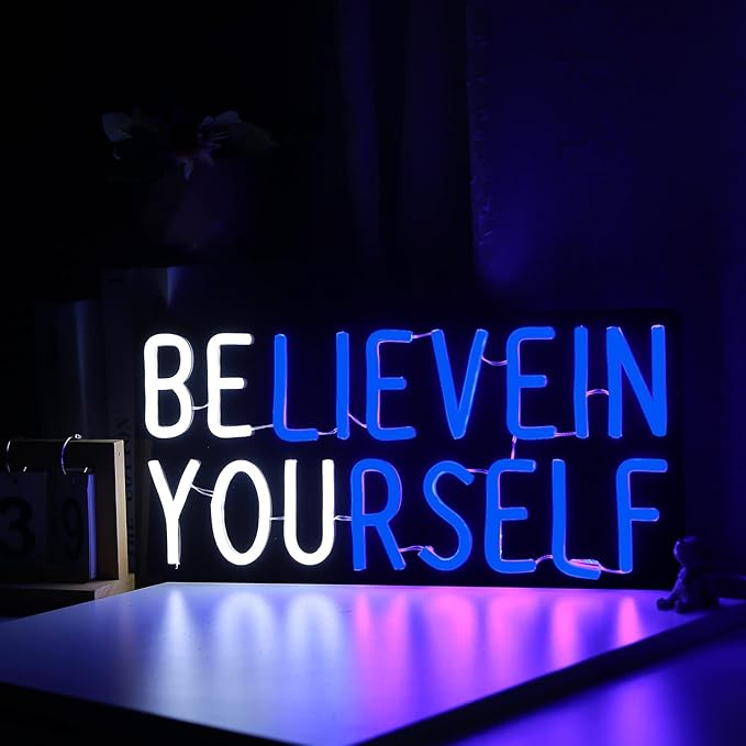 Believe in Yourself Neon Sign USB Powered for Room Decor, LED Neon Light Sign Dimmable for Kids Bedroom Office Bar classroom Wall Art Birthday Gift 16 * 7.5 Inches Blue