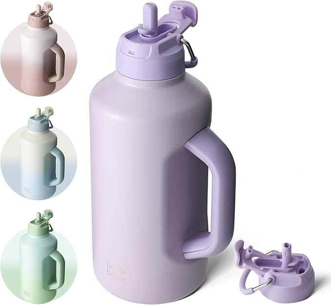BOTTLE BOTTLE Insulated Water Bottle 64 oz with Straw and Dual-use Lid Stainless Steel Water Bottle with Handle Stainless Steel Jug for Workout Gym Soccer and More Sports purple