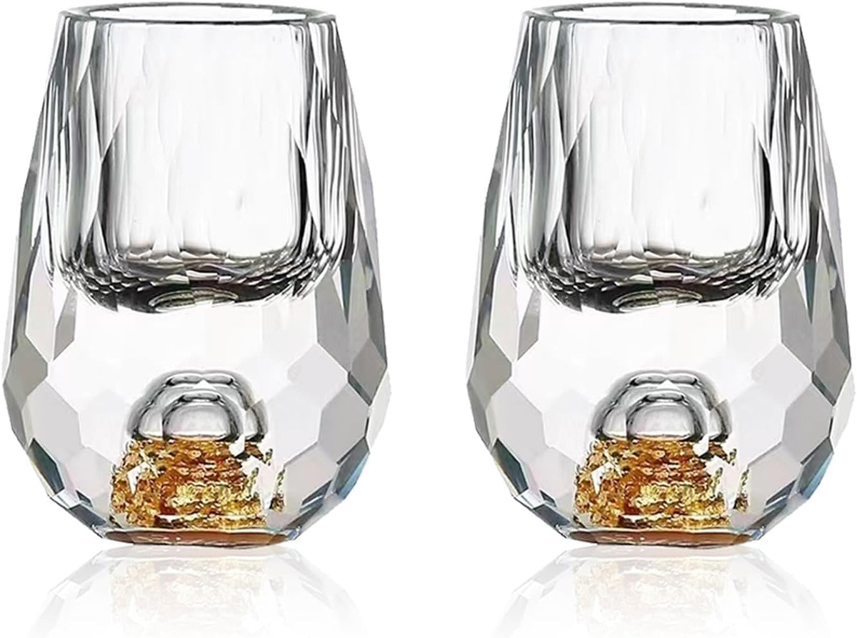Crystal Glasses 0.5oz/15ml,shot glasses set of 2,Decorated With 24K Gold Leaf Flakes,Lead-Free,gold shot glasses,tequila shot glasses