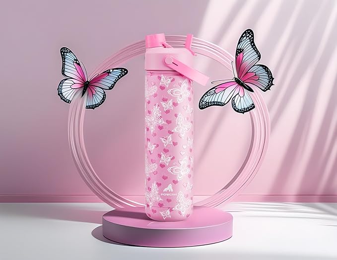 26 oz Insulated Water Bottle with 2-in-1 Straw and Spout Lid, Keep Cold 24H, Leak-Proof, Fits in Car Cup Holder, Stainless Steel Water Bottle for Sports, Travel, and School (Fluttering Amour)