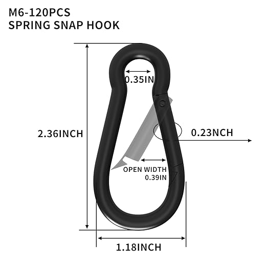 Black Carabiner Clips 2.36IN Spring Snap Hooks M6 120PCS Small Carabiners Galvanized Steel Quick Links Caribiniers for Outdoor,Hiking,Camping,Hammocks,Dog Leashes.Backpack Snaps