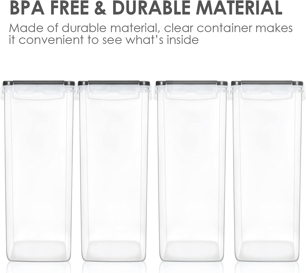 Vtopmart Extra Large Tall Airtight Food Storage Containers, 4 Pieces 5.9qt/6.5L Plastic PBA Free Kitchen Pantry Canister for Spaghetti, Flour and Baking Supplies, with 24 Labels, Black