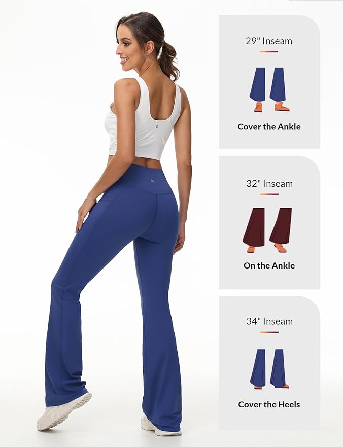 baleaf Women's V Crossover Flare Leggings with Pockets Yoga Pants High Waist Casual Workout Gym Bell Bottom Leggings