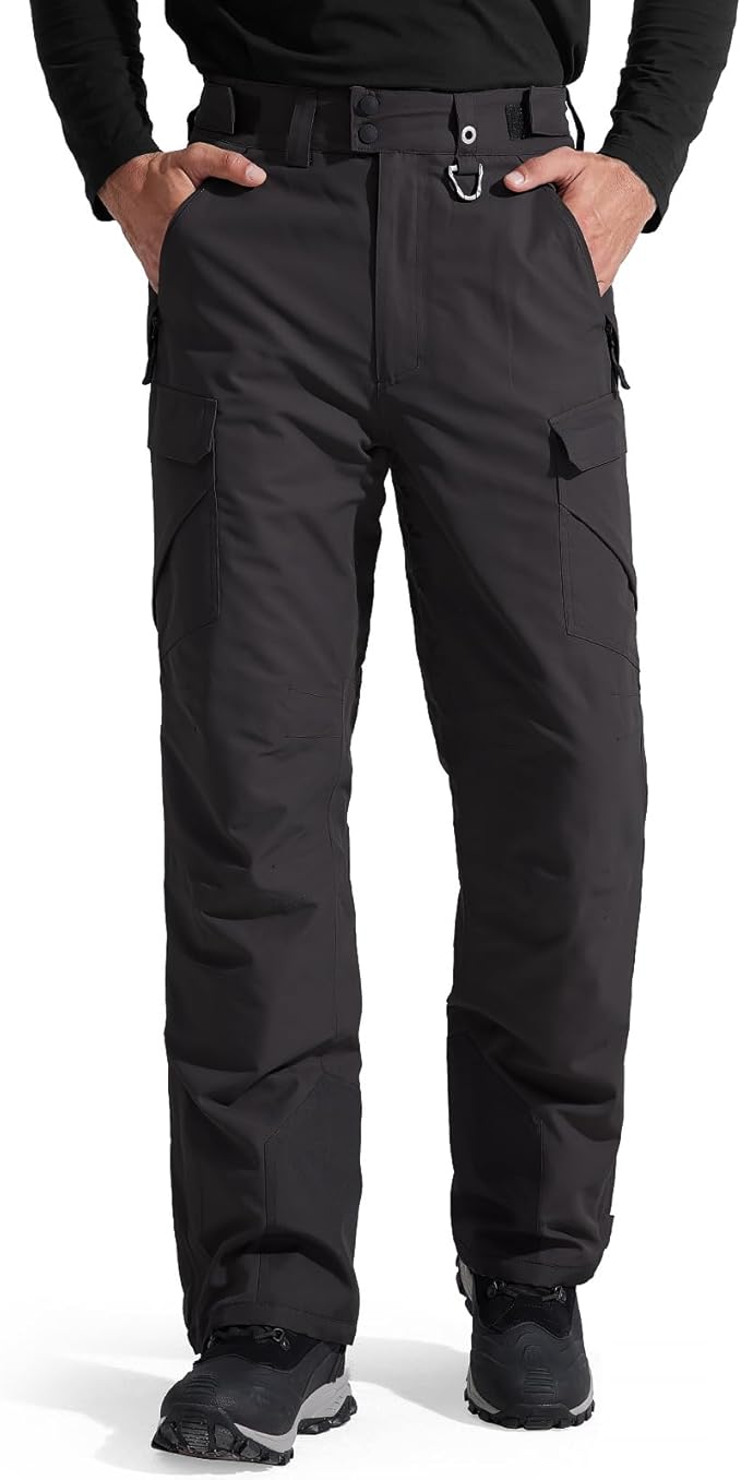 FREE SOLDIER Men's Waterproof Snow Insulated Pants Winter Skiing Snowboarding Pants with Zipper Pockets