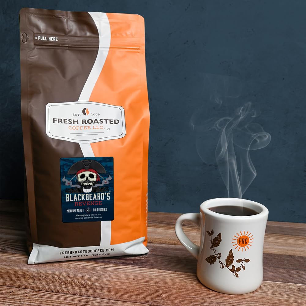 Fresh Roasted Coffee, Blackbeard's Revenge, 5 lb (80 oz), Medium Roast, Kosher, Ground