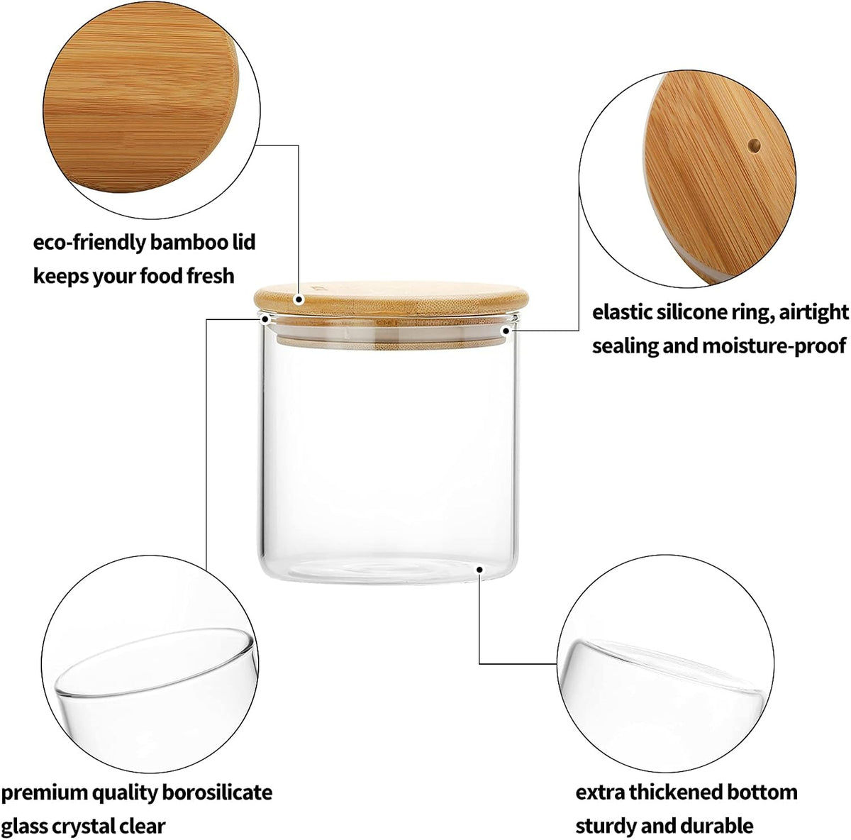 SIXAQUAE Glass Food Storage Containers Jar Seal Bamboo Lids 2 Packs 1200ml Airtight Canister Organization Sets Stackable