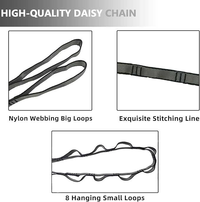 PRIOR FITNESS Yoga Straps Aerial Hammock Accessory Set, 2pcs Daisy Chain + 2pcs Carabiner, Aerial Silk Hardware with Daisy Chain Carabiner for Yoga Swing Pilates