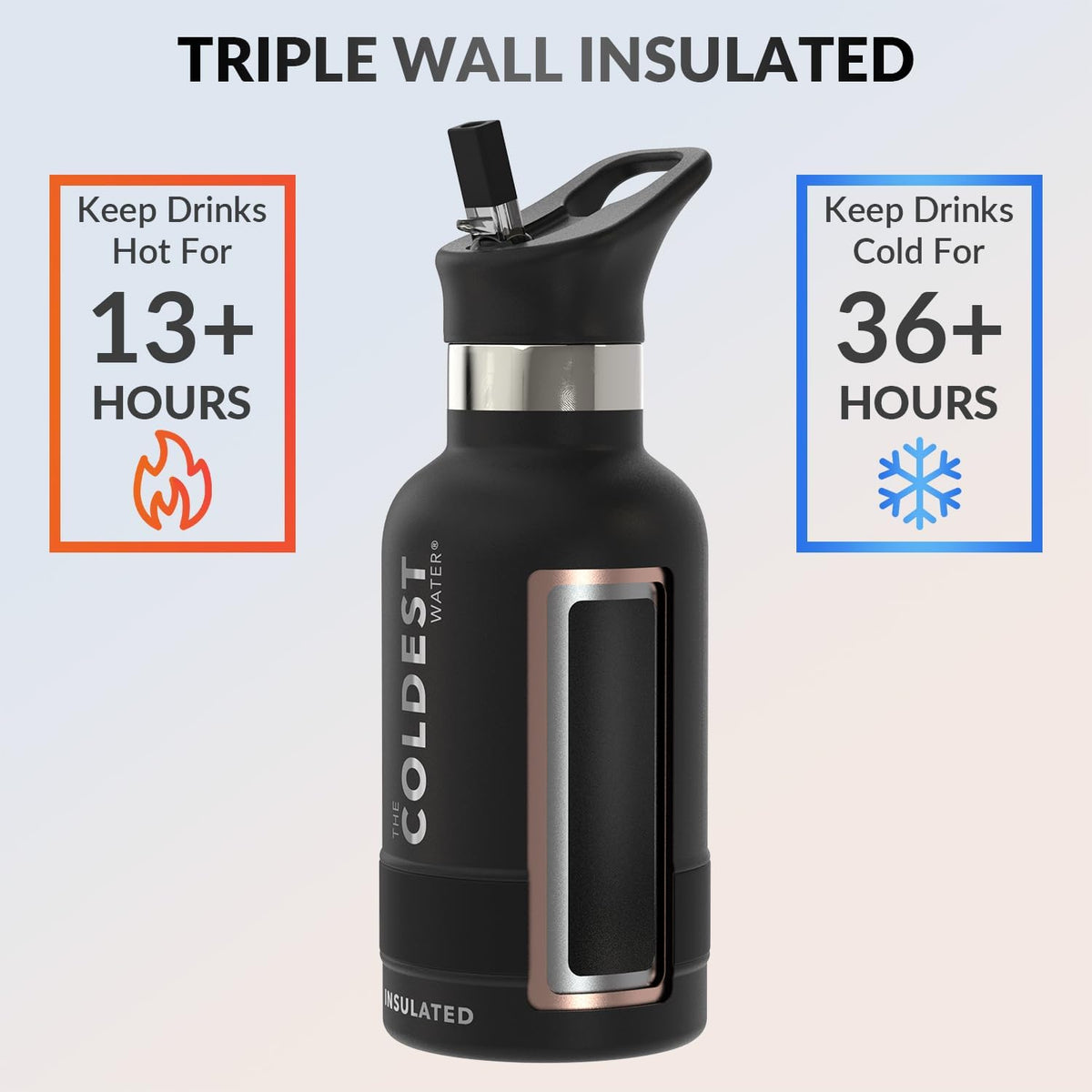 Coldest Insulated Water Bottle with Straw Lid - Stainless Steel Metal Insulated Bottle for Men & Women (Stealth Black, 12 oz)