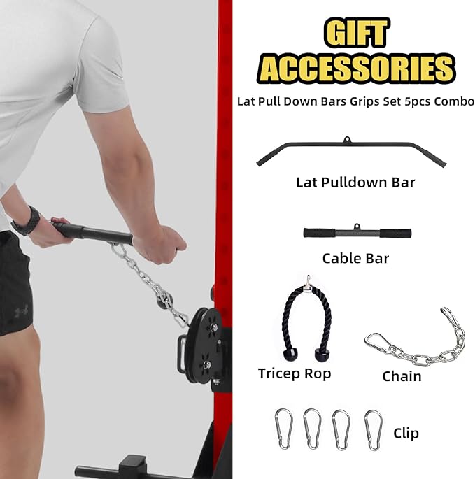 Power Cage, Squat Rack with Cable Crossover and Dual Independent Pulley System, 2000LB Capacity Workout Cage with More Training Attachments, Power Rack for Home Gym