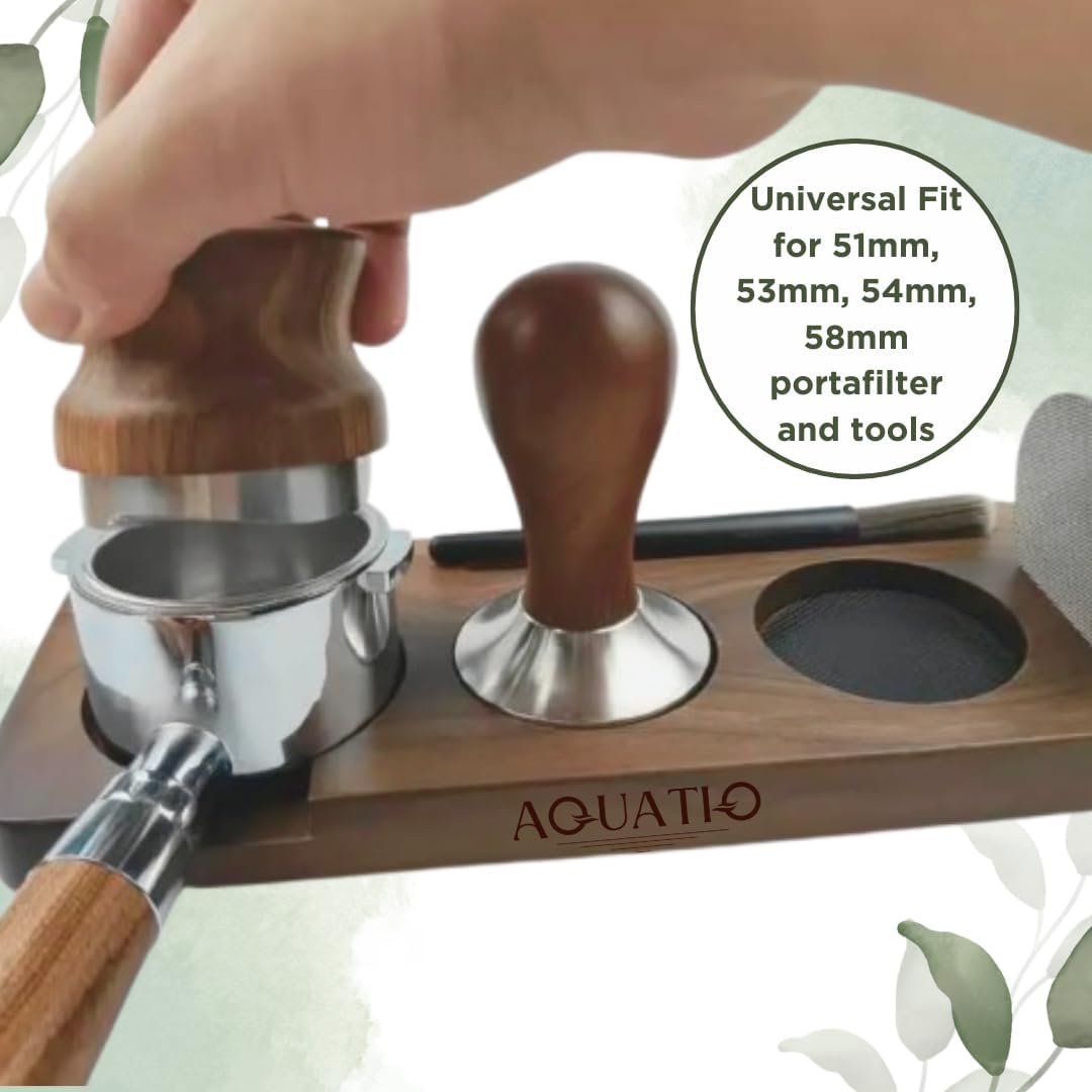 51-58 mm Compact Espresso Tamping Mat - Wooden Coffee Tamping Station - Espresso Accessories for Baristas