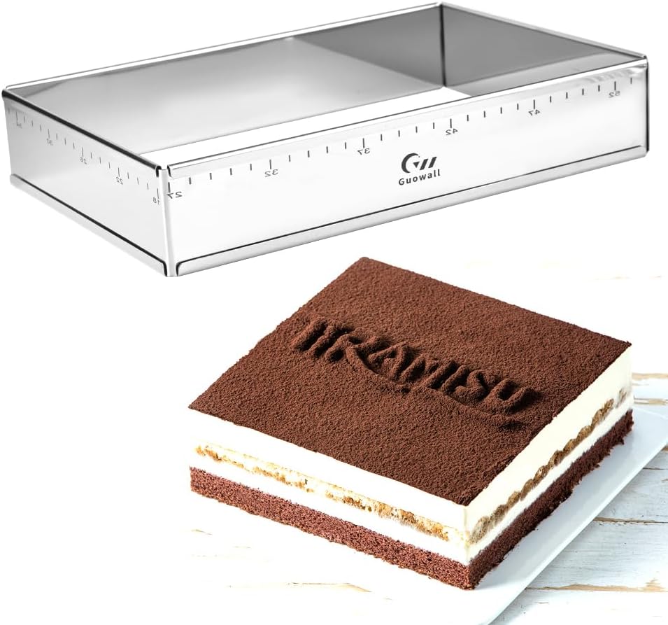 Guowall Extensible Stainless Steel Square Cake Mold Heavy Duty Adjustable Mousse Ring Rectangle Shaped Detachable Mousse Cake Cutter, Pastry DIY Baking Tool - 10 * 7in