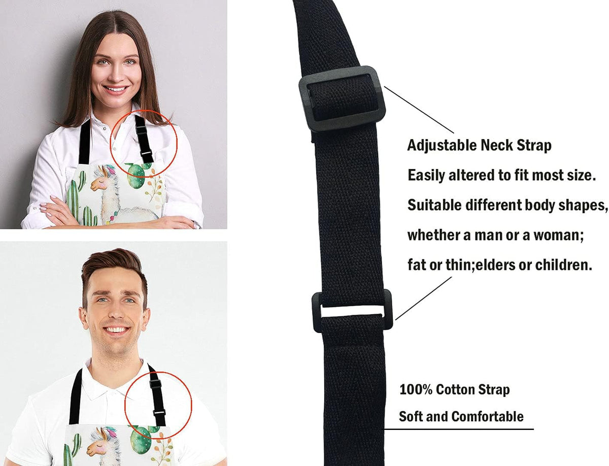 Llama Cacti Apron for Women and Men, Adjustable Kitchen Chef Apron for Cooking Baking - Cute Birthday, Anniversary, Mother's Day Apron Presents for Mom Wife Girlfriend Aunt Grandma