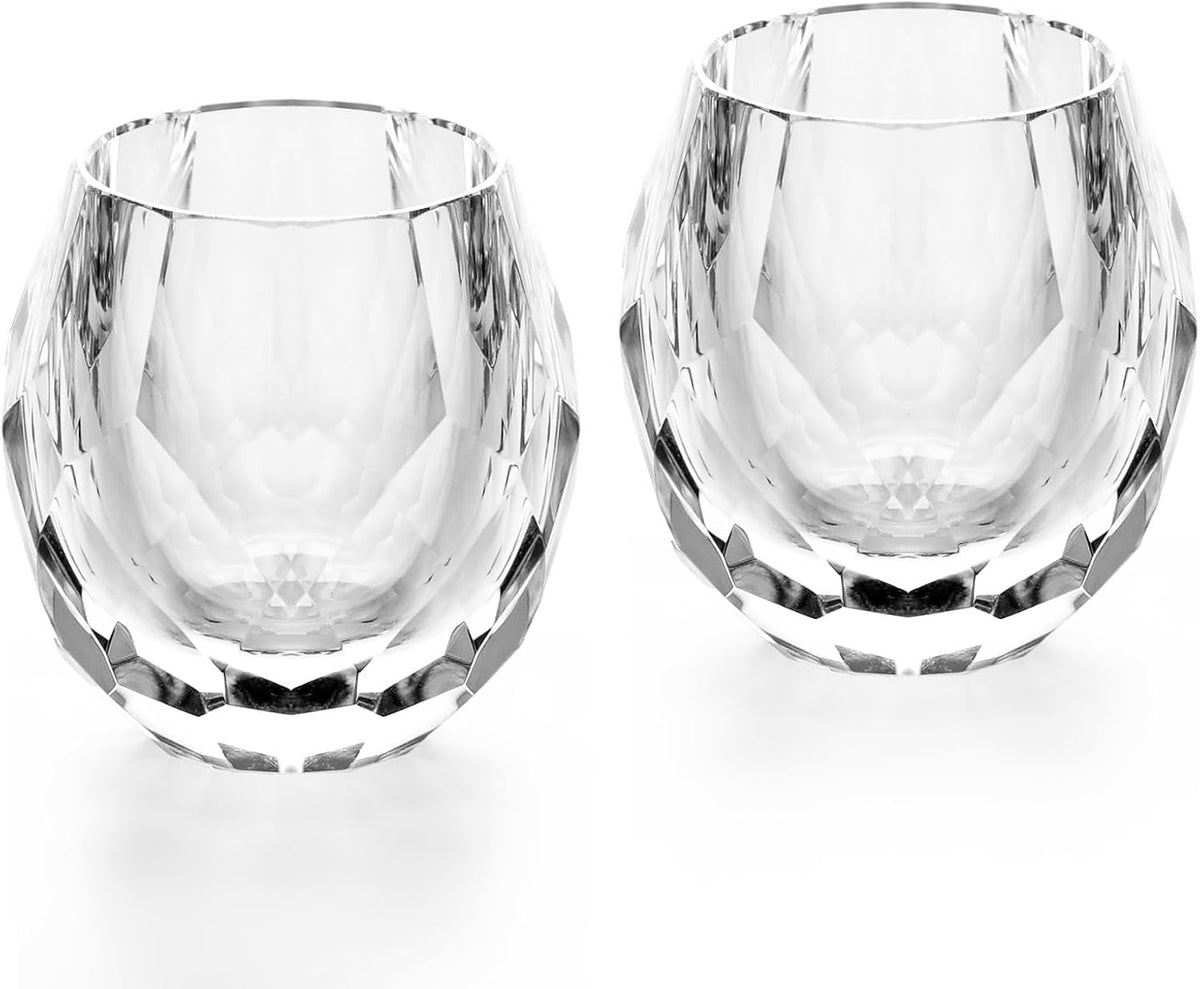 KAMMAK Crystal Whiskey Glasses Set of 2, Handcrafted Old Fashioned Glasses Stemless, 3.71oz Hand Blown White Cocktail Glasses, Engagement Gifts for Couples, Women, Men