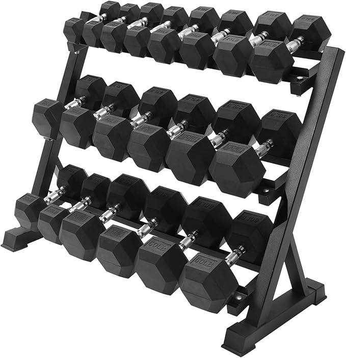 RITFIT 300/350/450/650/180/200/210 LB Rubber Hex Dumbbells Set with Optional Dumbbell Rack, Multi Weight Set to Choose, Ideal for Home Gym and Fitness