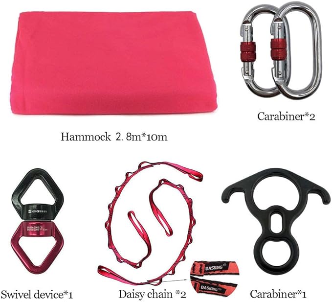 DASKING Aerial Silks Starter Kit - Durable 11Yards of Aerial Yoga Hammock with Hardware, Aerial Swing for Acrobatic Flying Yoga & All Levels (Aerial Rigging Point Up to 14ft)