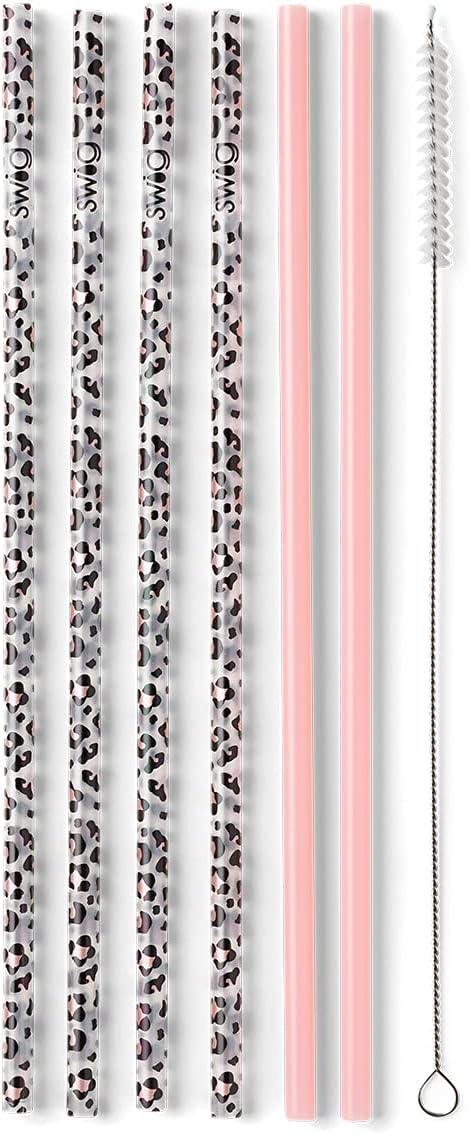 Swig Life Reusable Straws Luxy Leopard + Blush Reusable Straw Set + Cleaning Brush, Each Straw is 10.25 inch Long (Fits Swig Life 20oz Tumblers, 22oz, and 32oz Tumblers)