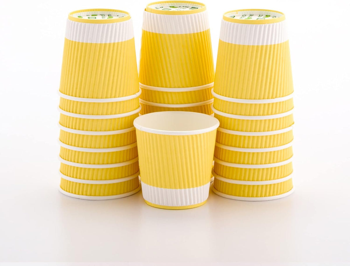 4 oz Light Yellow Paper Coffee Cup - Ripple Wall - 2 1/2" x 2 1/2" x 2 1/4" - 500 count box