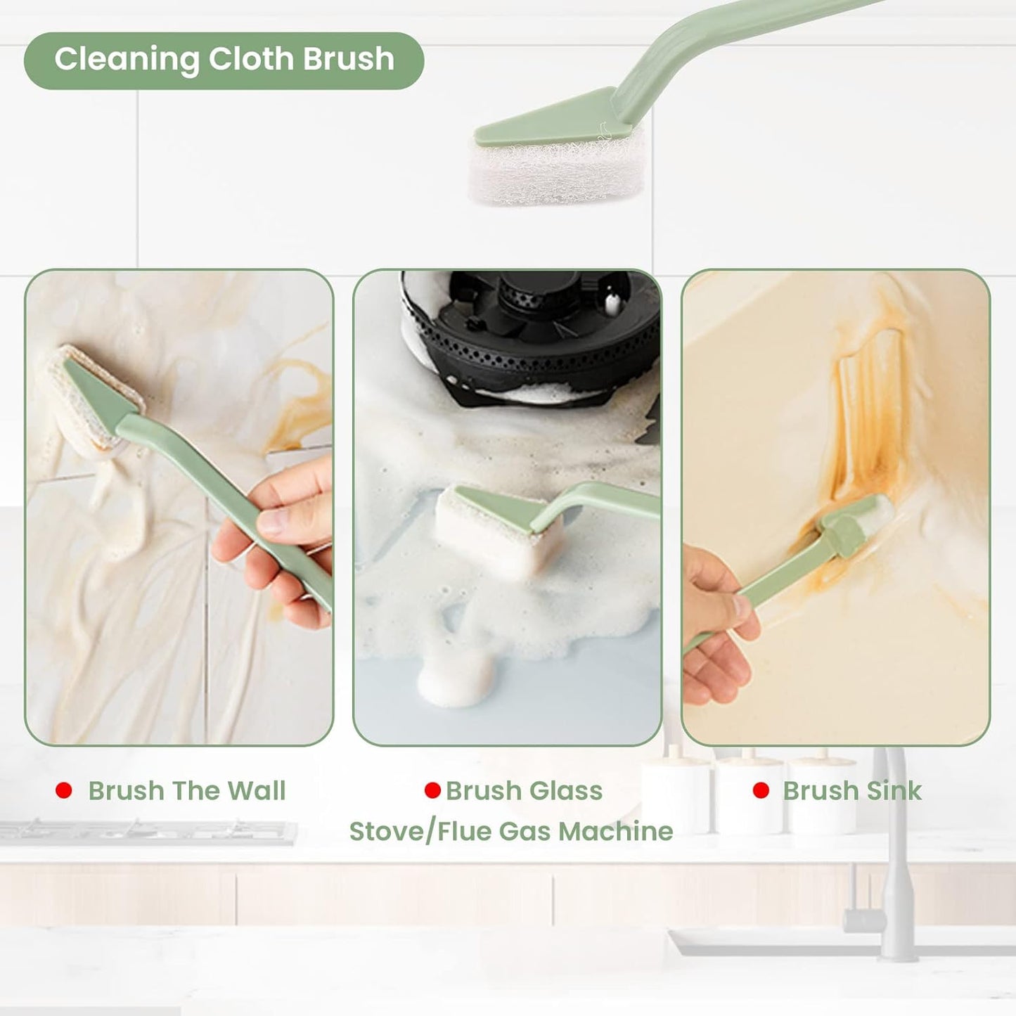 6Pack Kitchen Cleaning Brush Set,Deep Clean Gas Stove Brass Brush, Kitchen Sink Nylon Brushes,Cooktop Scraper,Stiff Bristles Rust Removing and Dust, Scrubber Brush for Range Hood Grease Grime