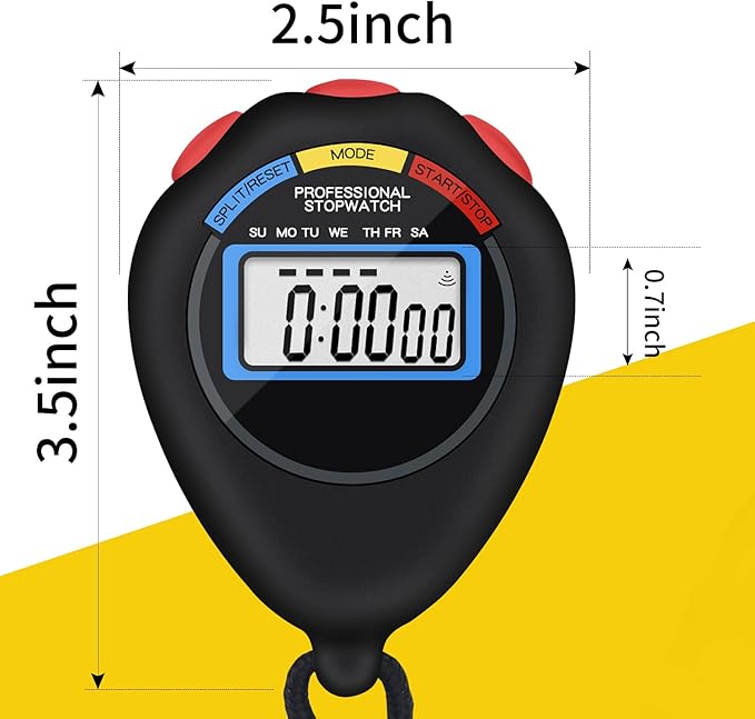 6 Pack Multi-Function Electronic Digital Sport Stopwatch Timer, Large Display with Date Time and Alarm Function,Suitable for Sports Coaches Fitness Coaches and Referees（Black）