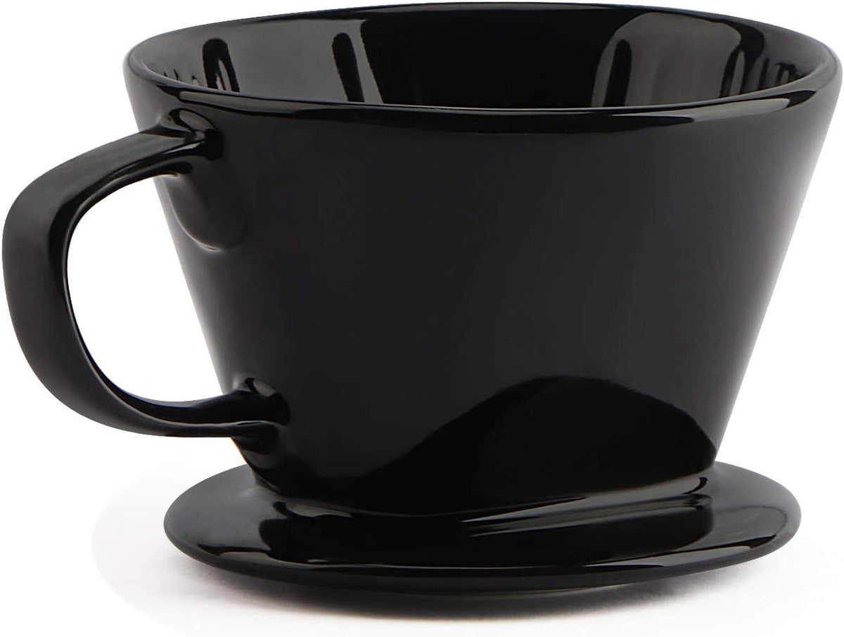 Yeeco Black Ceramic Coffee Dripper, Size 02 Filter With 3 Drip Holes, Manual Pour Over Brewing for Home, Office and Cafe