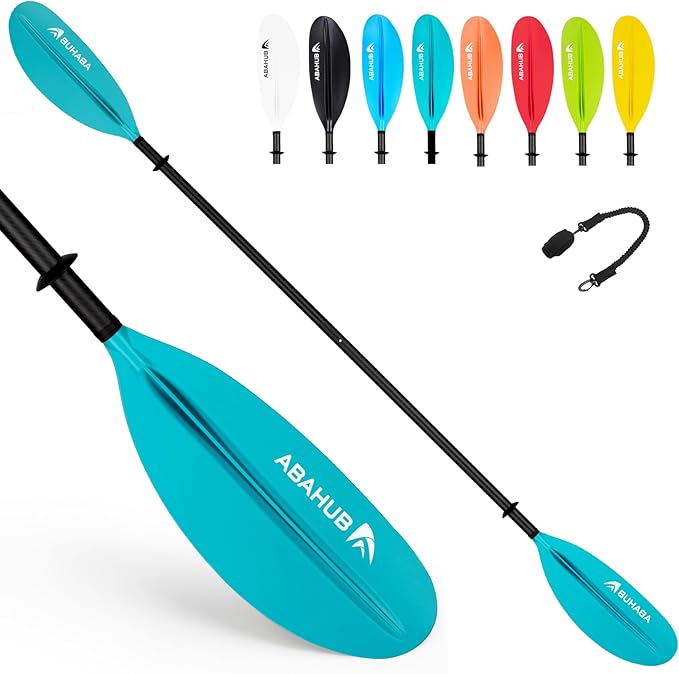 Abahub 1 x Carbon Kayak Paddles, 90.5 Inches Kayaking Oars for Boating, Canoeing with Free Paddle Leash, Carbon Fiber Shaft Black/Blue/Green/Orange/Yellow/White/Red Plastic Blades