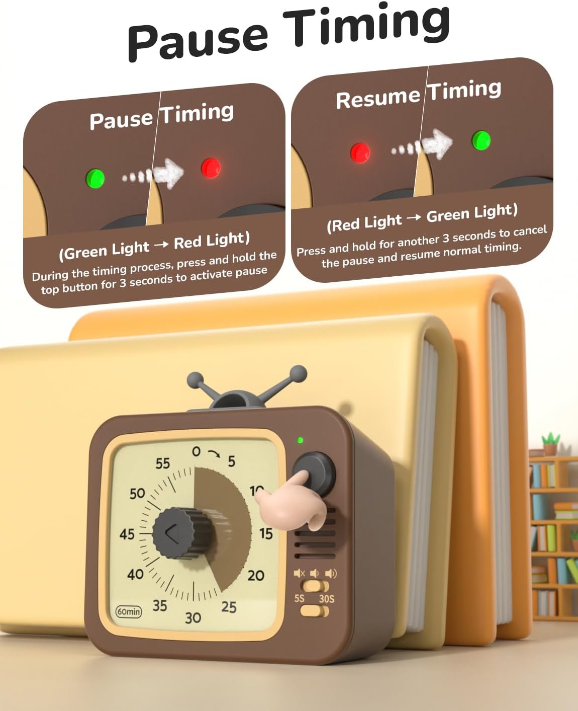 LIORQUE Visual Timer for Kids, 60-Minute Countdown Timers for Classroom Office Kitchen with Silent Operation, Kids Timer for Teaching with Cute Design