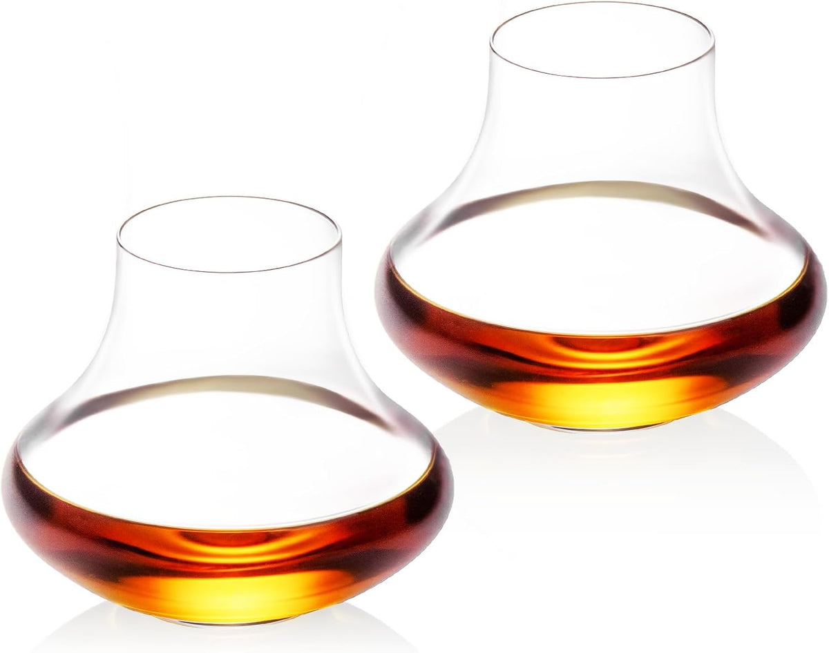 Shot Glasses, Cognac Glasses Set of 2, Crystal Vintage Glass, 9.4oz Stemless Brandy Glass, Unique Whiskey Glass for Home Bar, Clear Snifters Glasses for Wedding, Party, Home
