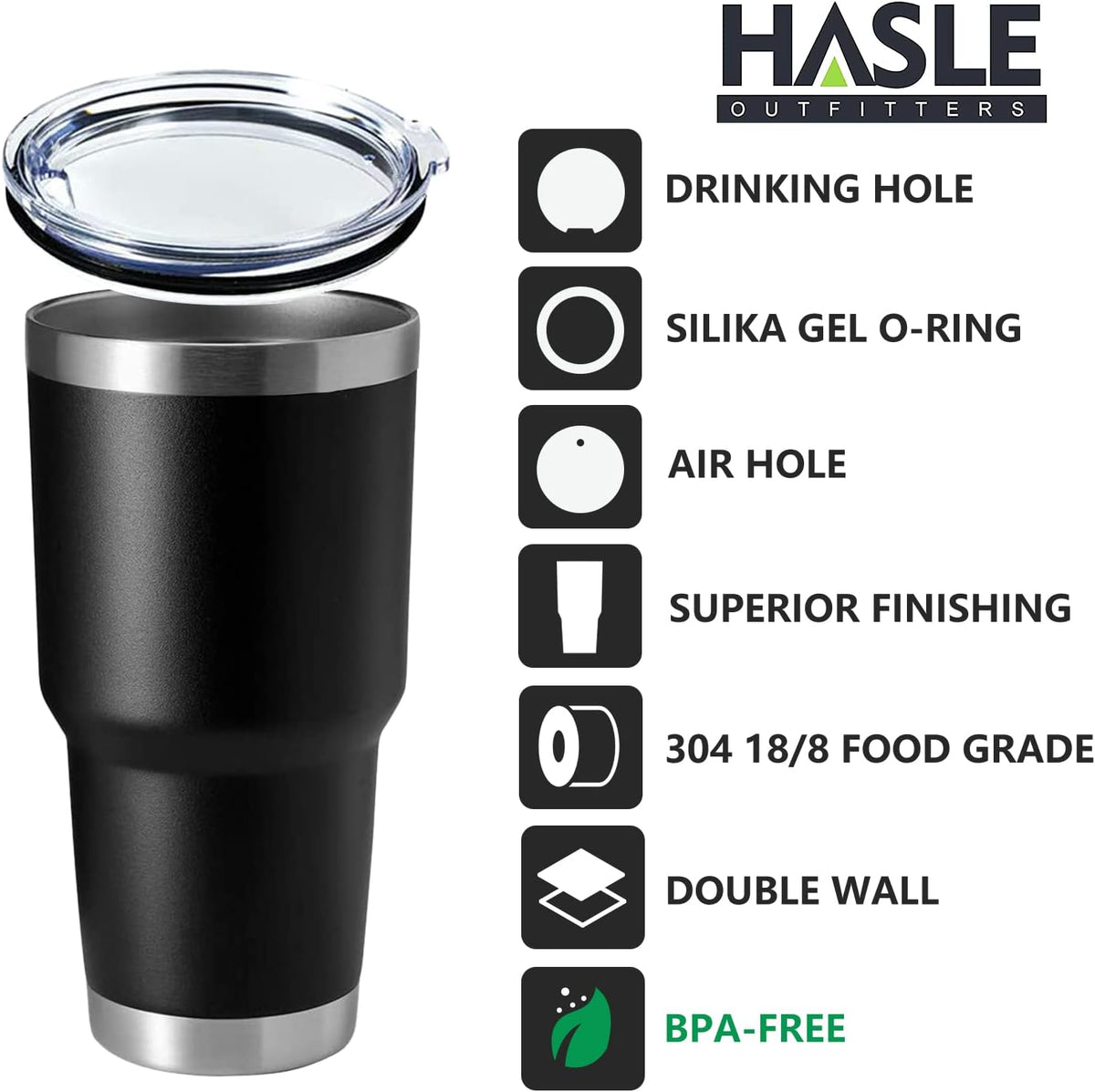 HASLE OUTFITTERS 30oz Stainless Steel Tumbler, Double Wall Vacuum Insulated Travel Mug Tumbler, Durable Insulated Coffee Mug, Gift Box Set (Black, 4)
